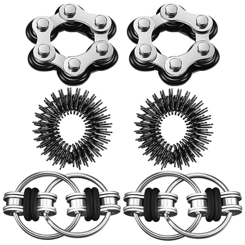 Steemjoey 6 PCS Fidget Toy Sensory Toy Set, Acupressure Rings, Six Roller Chain & Key Flippy Chain for ADHD, ADD, Autism, Anxiety Relief for Adults and Teens (Black) Steemjoey 6 PCS Fidget Toy Sensory Toy Set, Acupressure Rings, Six Roller Chain & Key Flippy Chain for ADHD, ADD, Autism, Anxiety Relief for Adults and Teens (Black)