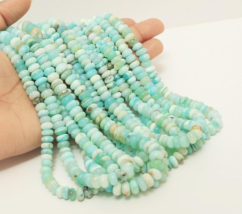 Perles en opale bleue naturelle fabrication bijoux collier bracelet fil 38,1 cm lisse