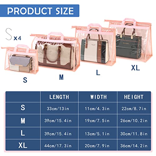CINPIUK Handbag Dust Bags Clear Purse Storage Organizer for Closet Small to Extra Large Handbags Dust Free Bags Hanging Zipper Storage Bag with Hooks, (Pink, 4 Sizes-4PCS) by CINPIUK - Image 3