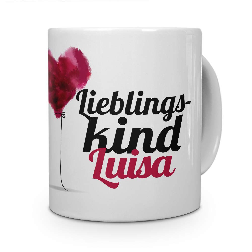 Printplanet Namenstasse „Louisa“ – Motiv Chrom-Schriftzug, 325 Ml, Rot, Spülmaschinenfest