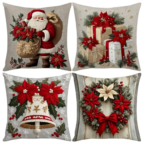 SKIPTHYBER Kissenbezug Weihnachten 4 Stück Weihnachts Kissen...
