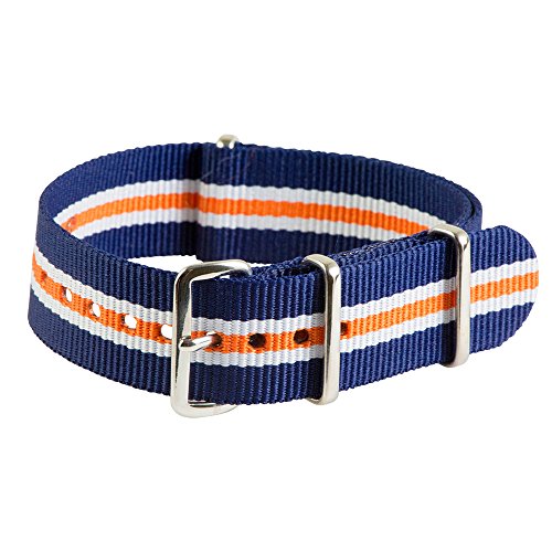 Clockwork SynergyÂ® Classic NATO - 20mm Navy/White/Orange Nylon NATO Watch Strap Band