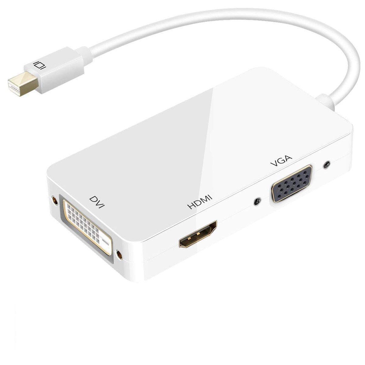 Ultima Cords & Cables 3 IN 1 Mini DisplayPort to HDMI/VGA/DVI 4K Adapter Mini DP Converter Thunderbolt Compatible 3 in 1 for Mac, 2015 MacBook Pro Air, iMac, Surface Pro3 Pro4, Google Chromebook, PC, Projector. - White