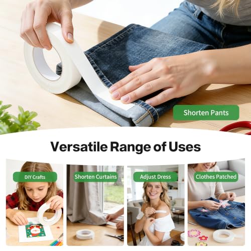 Image of Hem Tape for Pants, 2PCS, 1 Inch X 40FT Double Sided Fabric Tape | Heavy Duty, No Sewing No Ironing, For Curtains, Dress, Jeans, Clothing, Rug, Carpet, Arts, Stitch Witchery Hemming Tape