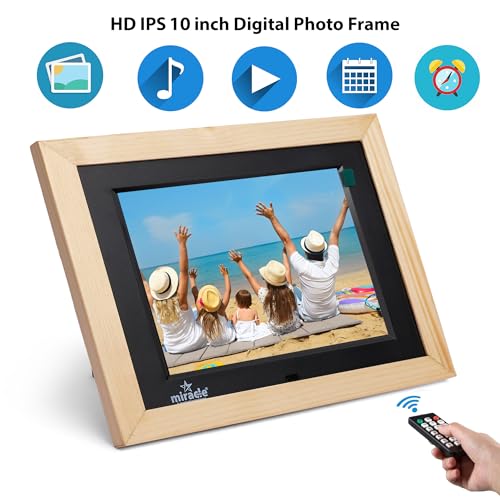 Image of Miracle Digital 10''(25.4) IPS Wooden Digital Photo Frame with High Def Screen,USB DiskCard, RemotePhotos SlideShow,Video Audio, Support SD Built in 8GB Memory & 2GB RAM 180Wide Angle Viewing(Light)