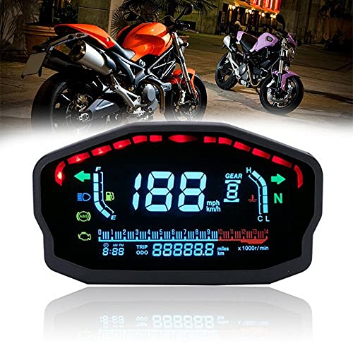 ELING Motorrad Tachometer Tachometer Digital Kilometerzähler Uhr Meter für 1 2 4 Zylinder (Gauge und Sensor)