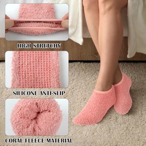 4 Pairs Slipper Socks for Women, Grippers Non Slip Fuzzy Socks with Grip Hospital socks Home Gifts3