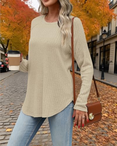 ATHMILE Long Sleeve Shirts for Women Tunic Tops Loose Fit Dressy Crew Neck Pullover Basic Sweaters 20254