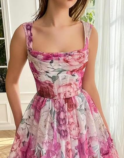 Noufany Elegant A-Line Evening Gown for Girls Tulle Floor Length Floral Print Prom Dress with Pleats 20254