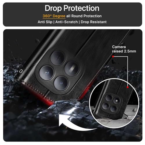 Image of WOW IMAGINE Shock Proof Flip Cover Back Case Cover for Mi Redmi Note 15 5G 2025 | Poco M8 5G (Flexible | Leather Finish | Card Pockets Wallet & Stand | Black)