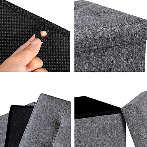 Storage Ottoman Cube, Toy Chest Folding Footrest Stool Seat Linen Grey