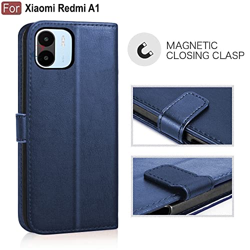 Image of CEDO Flip Cover for Redmi A1 / Redmi A2 (4G) | Leather Finish | Inside Pockets & Inbuilt Stand | Shockproof Wallet Style Magnetic Closure Back Case Flipcover (Blue)