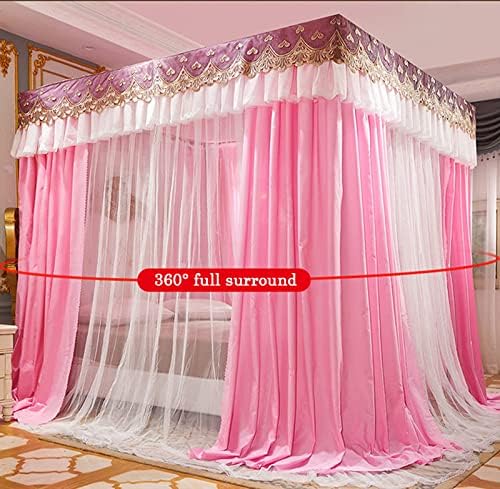 Elegant Bed Canopy Net for Girls - Double Layer Princess Curtains with Frame, Dreamy Four Poster Drapes for Stylish Bedroom Decor & Mosquito Protection