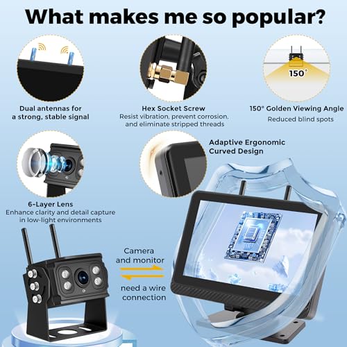 Image of Wireless Backup Camera for Truck RV, HD IPS 7 inch Monitor, Digital Wireless Camera System + IP69 Waterproof IR Night Vision, 10-Min Easy Install, 1080P Rear View Camera for Car, Van, Trailer and Camper