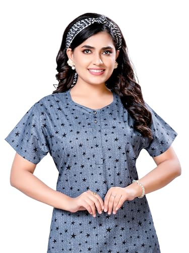 Image of PNAEONG Women's Printed Cotton Nighty, Gown Maxi - Free Size Grey