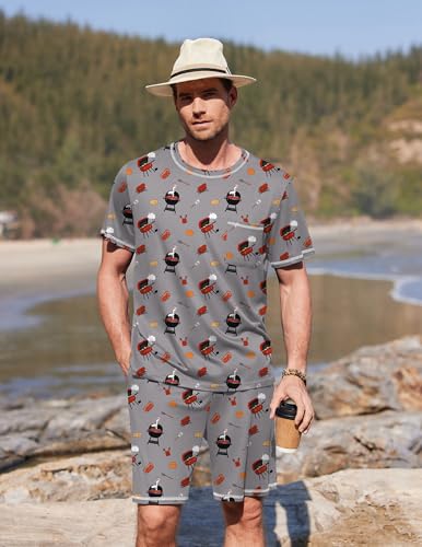 Image of Ekouaer Men's Pajamas Set Casual Short Sleeve Shirts and Shorts Soft 2 Piece Loungewear With Pockets
