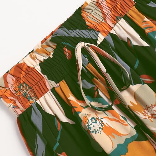 Floral Midi Skirts for Women Casual Flowy Drawstring Waist A Line Skirts Comfy Church Teacher Skirt with Belt4