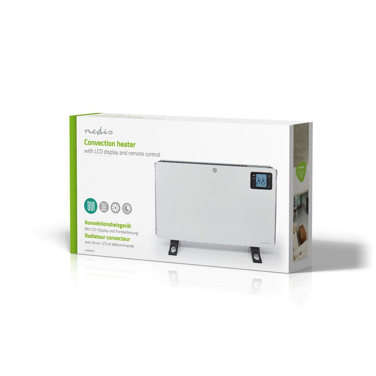 NEDIS Konvektor Heizlüfter Turbo Elektroheizer Verstellbares Thermostat 3 Wärmeeinstellungen Heizgebläse Fernbedienung Timer L 60,5 cm