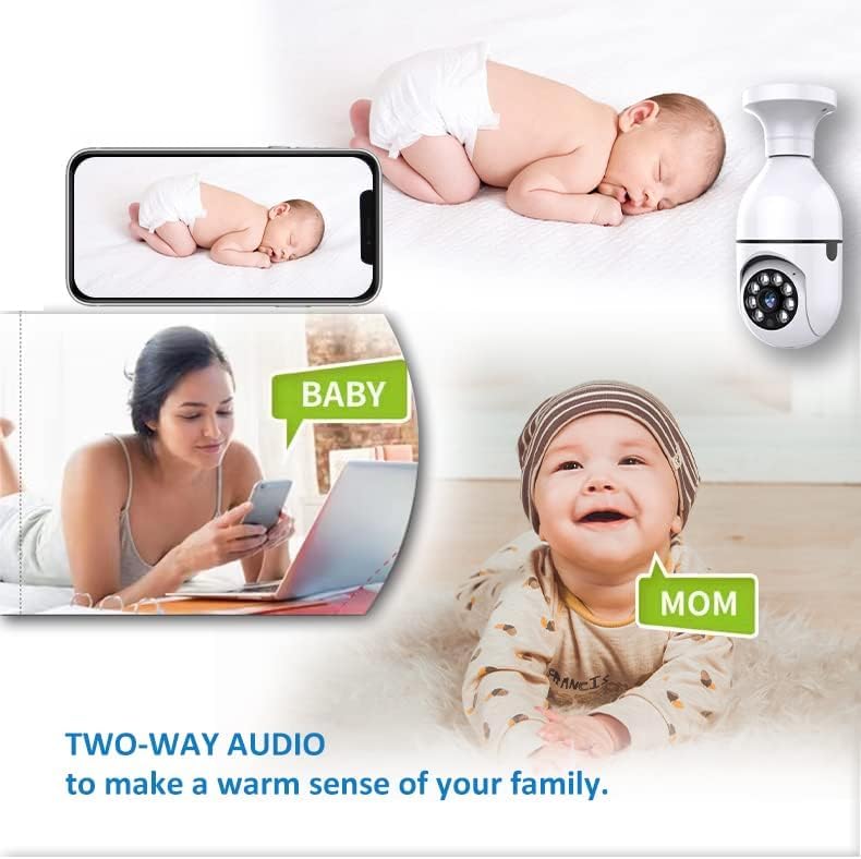 Smart 360° Light Bulb Security Camera - 1080P HD WiFi cctv camera for home - Indoor and Outdoor Use - Motion Detection - Night Vision - Two-Way Audio - Wireless Surveillance Camera