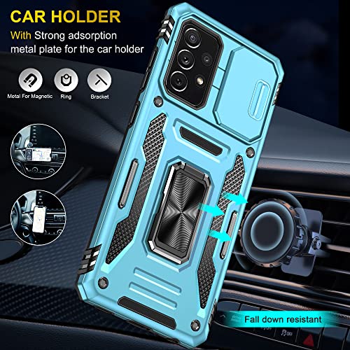 Image of Polycarbonate Slide Camera Cover with Ring Holder Mobile Phone Back Cover for Samsung Galaxy A72 (Blue)