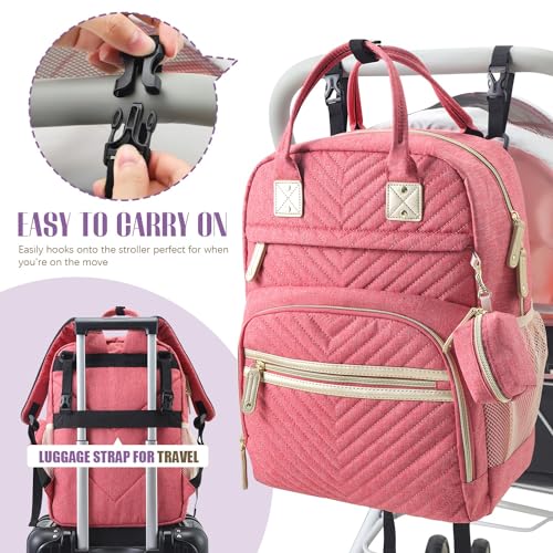Image of Tuwubi Diaper Bag Backpack, Baby Essentials Travel Tote Bag, Multi function Waterproof Backpacks, Travel Essentials with Stroller Straps & Pacifier Case - Pink