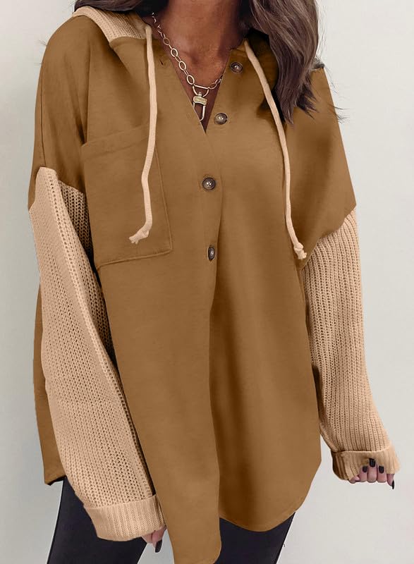 Image of SHEWIN Women Oversized Hooded Sweatshirt Loose Fit Casual Button Hoodies with Pocket 2026