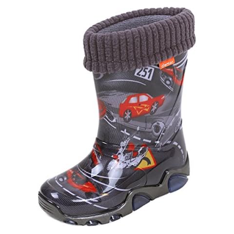 Demar Boys Insulated Black Grey Wellies Cover