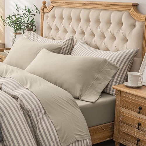 PURE ERA Jersey Knit 3pcs Bed Sheet Set 100% T-Shirt Heather Cotton Super Soft Comfy Breathable Fits Mattress Up to 20" Extra Deep Pocket (Dark Beige,Twin XL)