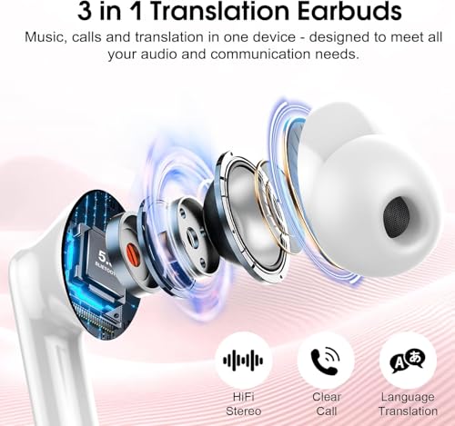 Image of Real Time AI Translation Earbuds 165 Languages 6 Modes No Subscription | 1S Instant Translation, Simultaneous interpretation, Audio & Video Call Support, AI Chat Mode, HD Stereo Sound, Pink