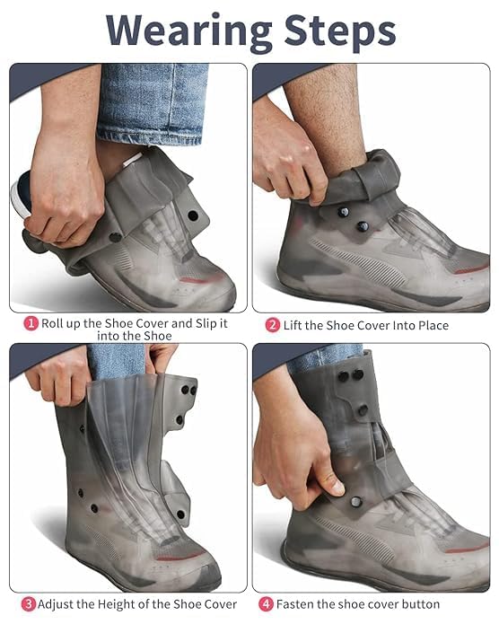 Image of New Double-Breasted Design Shoe Covers Reusable, Durable Rain Shoe Covers Easy-On and Easy-Off,Anti Slip Reusable & Foldable Shoe Covers - TPE Sole Waterproof Rain Boot Cover
