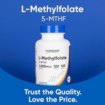 Nutricost Methylfolate 1000mcg, 120 Vegetarian Capsules, Gluten Free