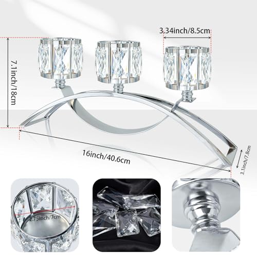 3 Arms Crystal Bowl Tealight Candelabra Votive Candle Stand, Wedding centerpieces for Tables Crystal Candlestick,Centerpiece Table Decorations (Silver) - Image 3