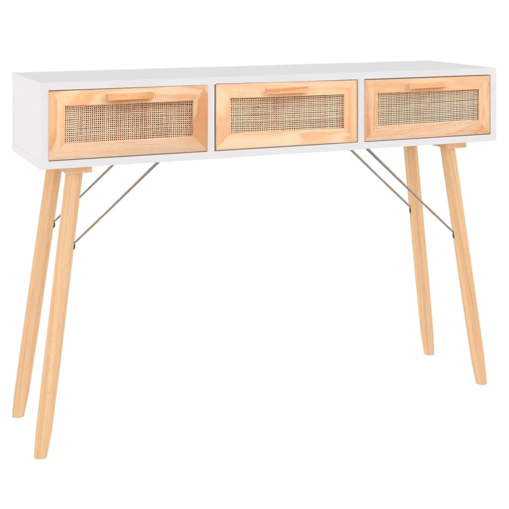 vidaXL Mesa Consola Auxiliar Estante Recibidor Almacenamiento Entrada Pasillo Salón Sala de Estar Dormitorio Madera Pino Maciza Ratán Natural Blanco