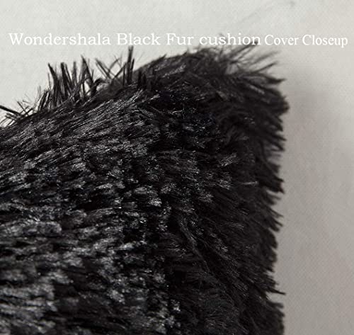 Image of Black Square Cushion Cover Fur Pillow Cases Set of 2 with Zipper 12x12 inch / 30cm x 30cm