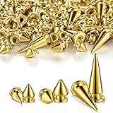 170 Pieces Multiple Sizes Cone Spikes Screwback Studs Rivets Large Medium Small Metal Tree Spikes Studs for Punk Style Clothing Accessories DIY Craft Decoration (Golden)