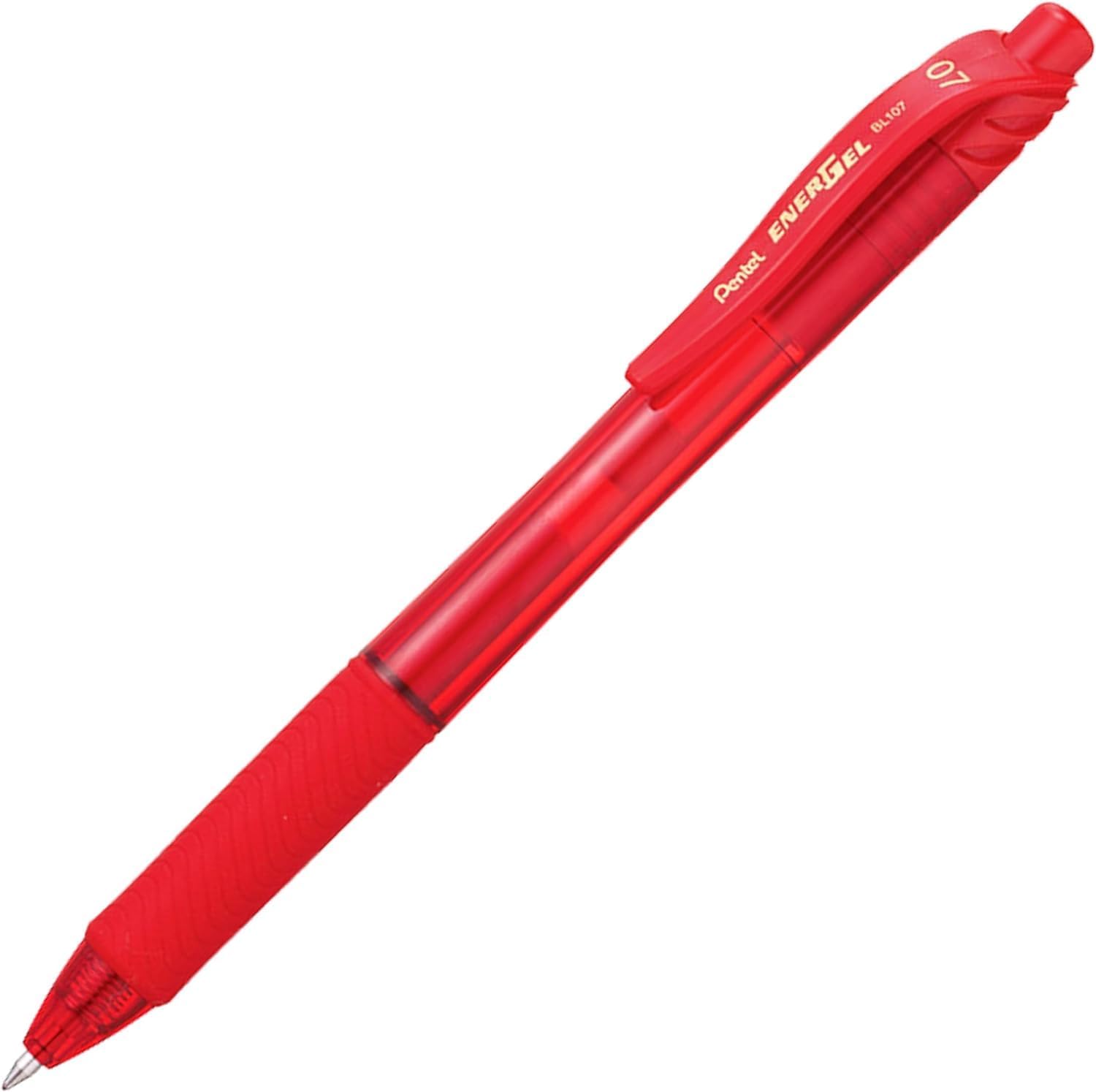 Pentel Energel X BL107 Retractable Gel Rollerball Pens - 0.7mm Nib - Pack of 6 in Gift Box (Red)