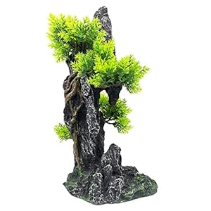 Aquarium Mountain View Stone Ornament Tree Rock Cave – Aquarium Decorations Large and Tall Fish Tank Decorations for Large Fish Tank – 13.4 Inches High