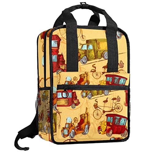 Sac à dos garçons vintage motif voiture avec bretelles ajustables