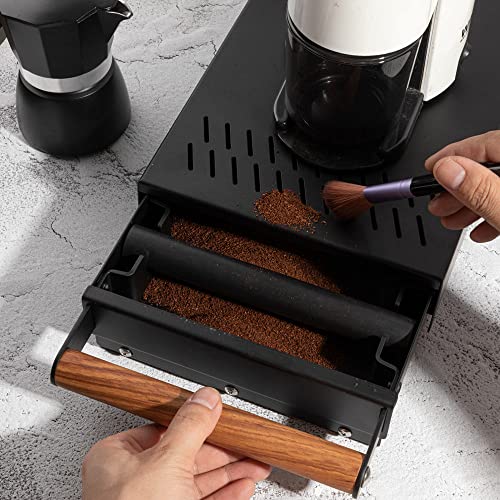Packgilo Espresso Knock Box Drawer With Handle Coffee Grounds Container Stainless Steel Coffee Knock Box Espresso Accessories Espresso Puck Knock Box Espresso Dump Bin Coffee Bar Accessories (Black) #TOP1