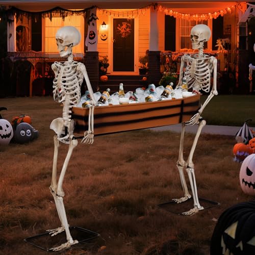 Quntis Halloween Outdoor Party Decoration - 5ft Skeleton Carrying Coffin [Last for Seasons] - Realistic Life Size Undead Pallbearers Drink Cooler - Spooky Graveyard Halloween Display