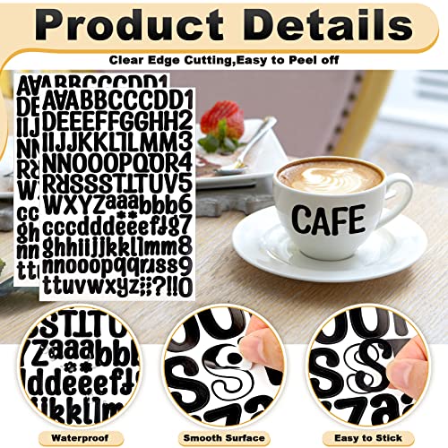 Image of 15 Sheets Letter Stickers, 1890 Alphabets Stickers Self-Adhesive Sticker Letters, Black Vinyl Letter Stickers, Mailbox Numbers Sticker DIY Crafts Art Making for Signs Window Addresses Cars Business