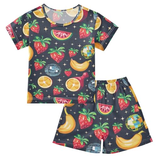 ALAZA Cartoon Strawberry Watermelon Star Pajamas Short Sleeve 2 Piece Sleepwear Top and Bottom Pajama Set Unisex