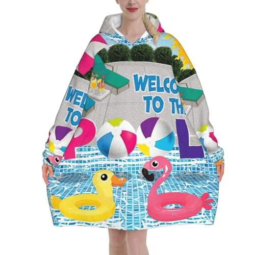 Couverture à capuche flamant rose en flanelle épaisse avec manches et sweat géant