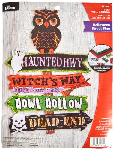 Bucilla Felt Applique Wall Hanging Kit, Halloween Street Sign 15" x 21.5" Felt Applique Wall Hanging Kit