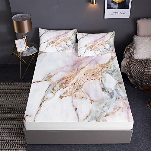Ouduo 3D marmeren hoeslakens & kussenslopen Set microvezel beddengoed lakens met diepe zak 30cm voor dubbel kingsize bed… - Image 3
