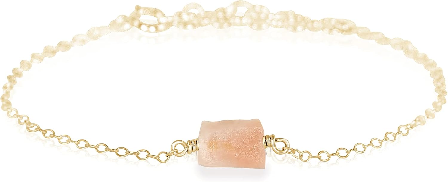 Luna Tide Pink Peruvian Opal Raw Nugget Anklet in 14k Gold Fill