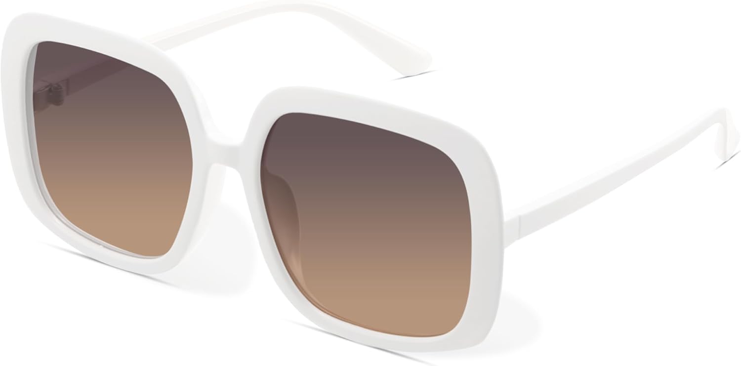 miyya Oversized Polarized Sunglasses Women, Trendy Retro Sun Glasses for Women 2025, Oversized Shades White/Brown Polarized