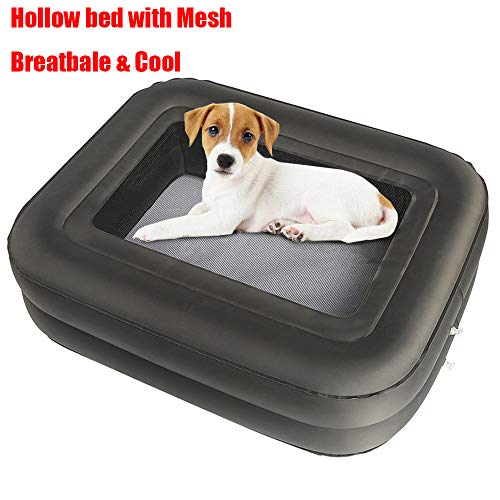 EXPAWLORER Outdoor Elevated Dog Bed - Inflatable Pet Cot for Cats Dogs with Center Mesh - Double Thickness Indestructible & Durable, Great for Camping & Hiking, for Small Medium Pets