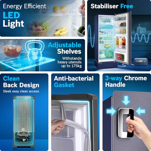 Bosch 226 L, 3 star, Direct-Cool Single Door Refrigerator | 18 Hrs Cooling Retention | 2.5X Faster Cooling | Spacious Multi Box | Delicate Crisper for Soft Veggies (2026 model, CST22U13AI, Dark Lake) 11 51YDcEDJnZL