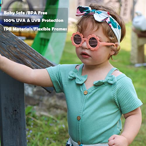 Bouryo Flexible Baby Polarized Flower Sunglasses with Strap Bendable Frame for Infant Boys Girls Ages 0-24 Months2
